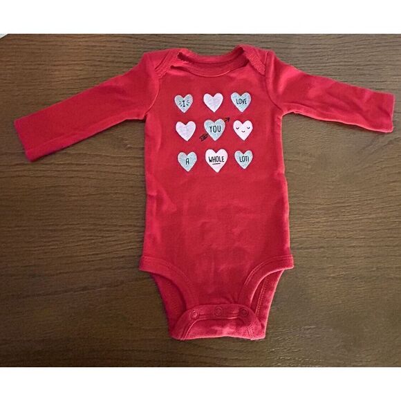 CARTERS JUST ONE YOU RED LONG SLEEVE ONE PIECE Valentine's Day NB - Picture 1 of 5